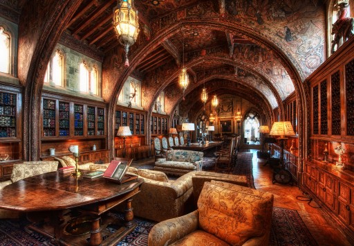 Hearst Castle Gothic Study, California, Stati Uniti.