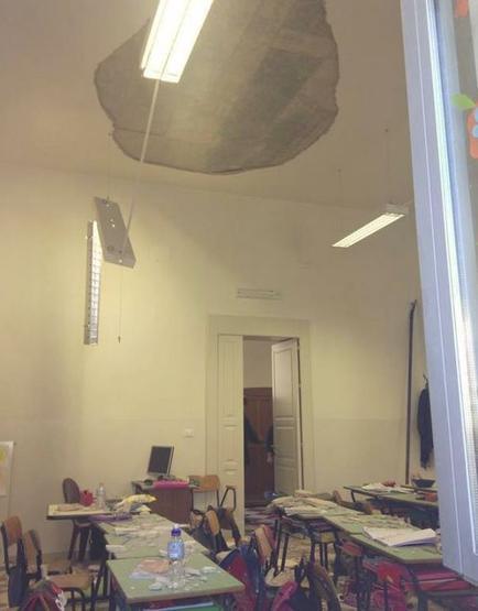 Classe con soffitto crollato