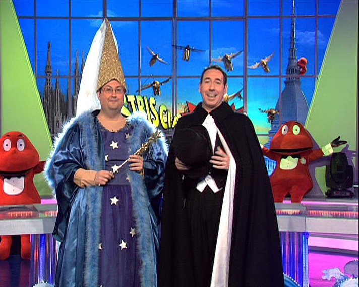 Fabio e Mingo negli studi di Striscia