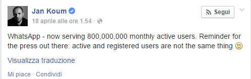 Il post del fondatore di WhatsApp