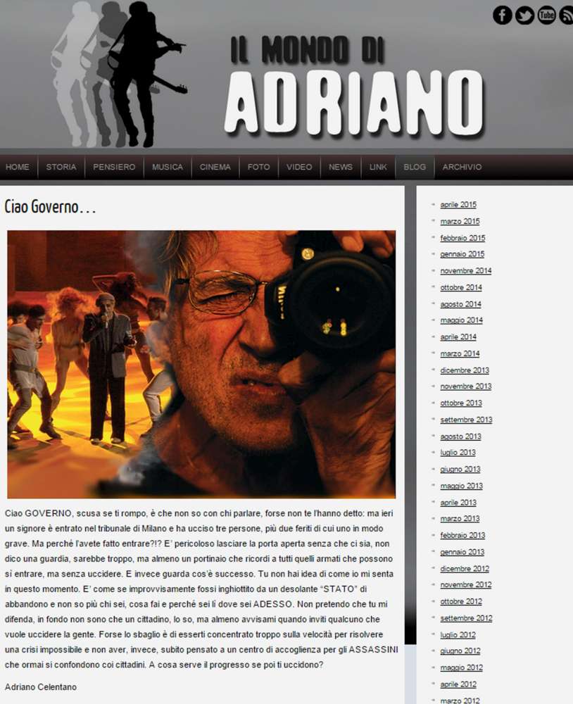 Il post di Adriano Celentano sulla sparatoria di Milano