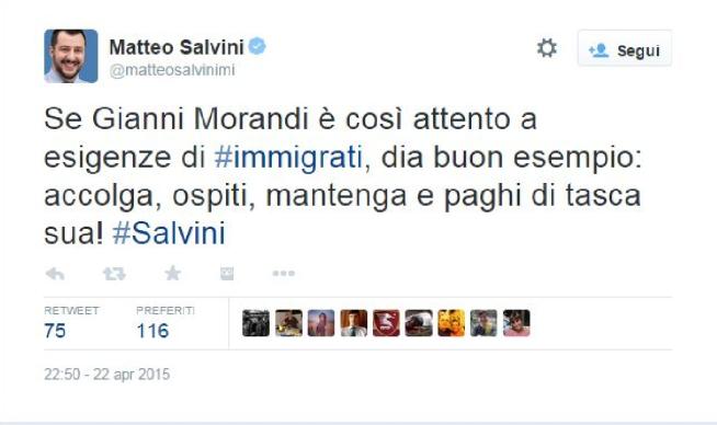 Il tweet di Salvini contro Morandi