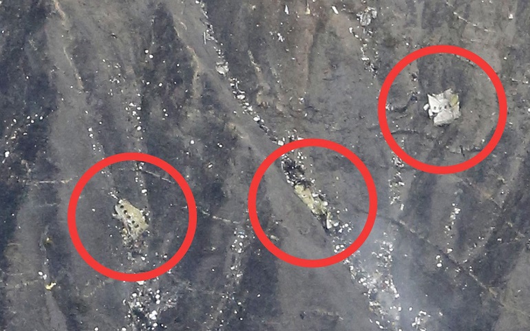 I luoghi del ritrovamento dei resti dell'aereo