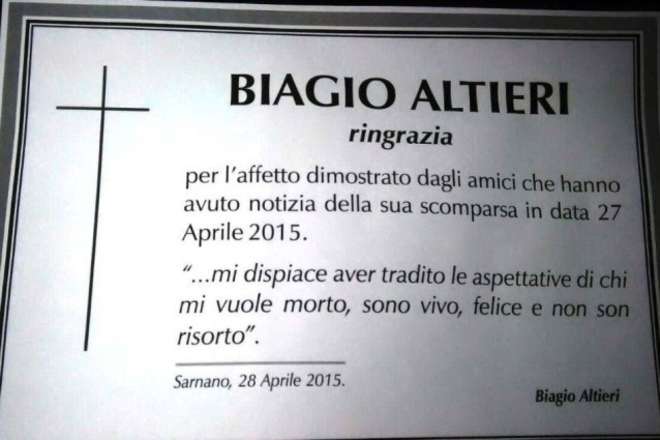 Manifesto funebre di Biagio Altieri