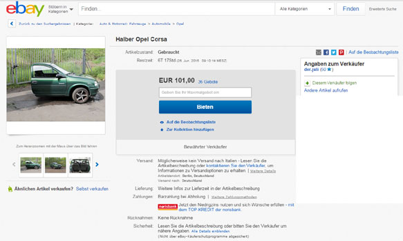 L'annuncio di vendita di metà auto