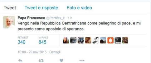 Il messaggio del Papa su Twitter