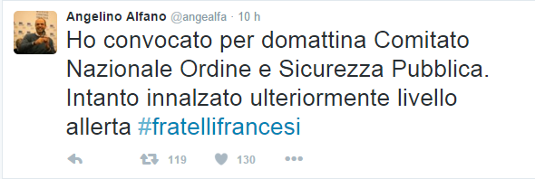 Il tweet di Alfano
