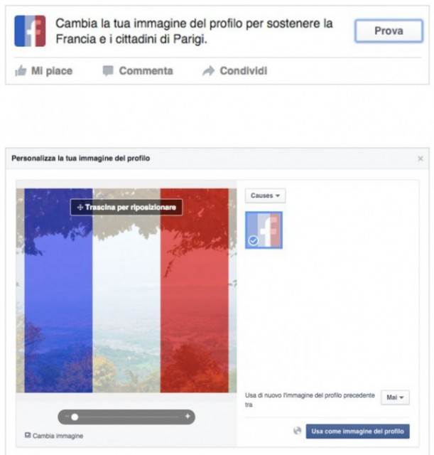 Iniziativa Facebook per le vittime di Parigi