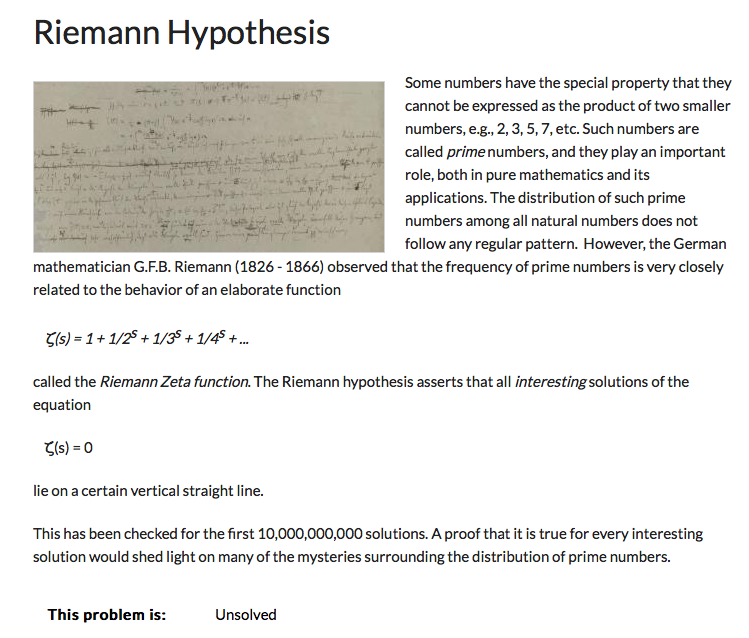 Ipotesi di Riemann irrisolta