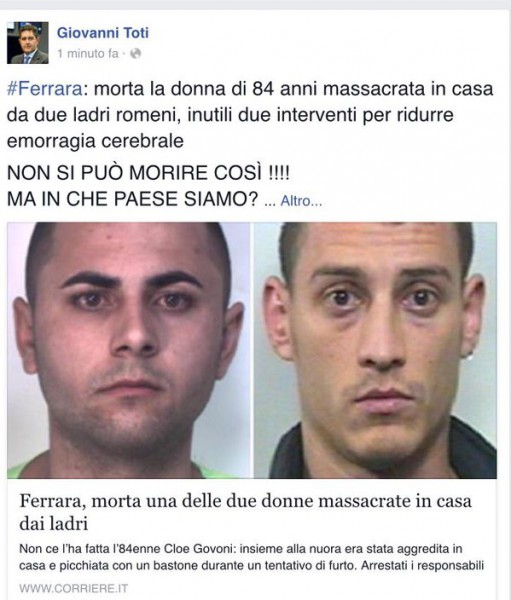 Toti polemico sul caso di Ferrara