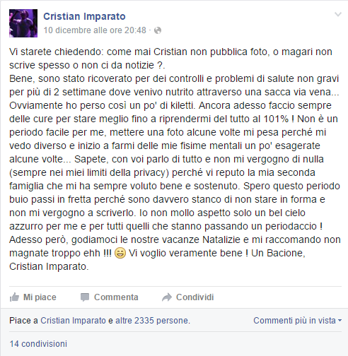 Il post su Facebook