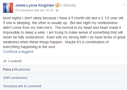 Il post di Jamie su Facebook