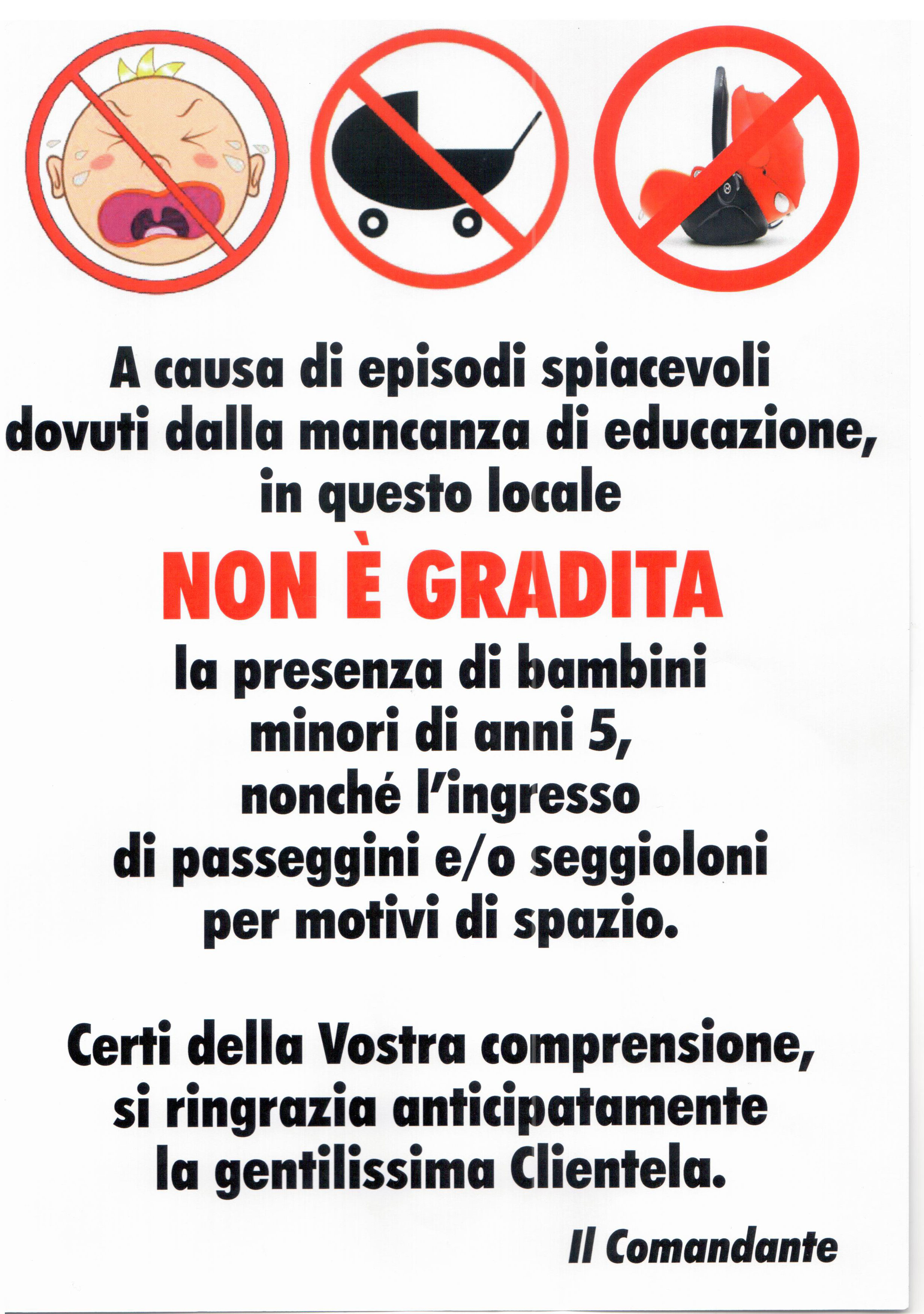 Cartello esposto nel ristorante