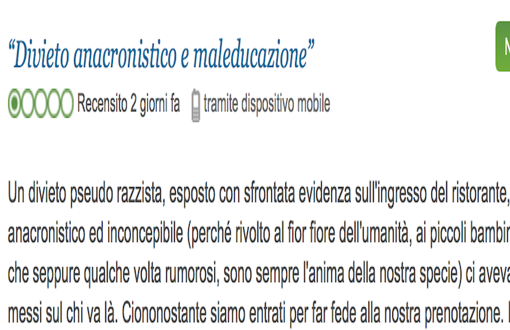 Recensione negativa su Tripadvisor