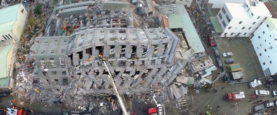 Aerial picture of a site where buildings collapsed after a ...