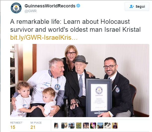 Israel Kristal, il più anziano del mondo