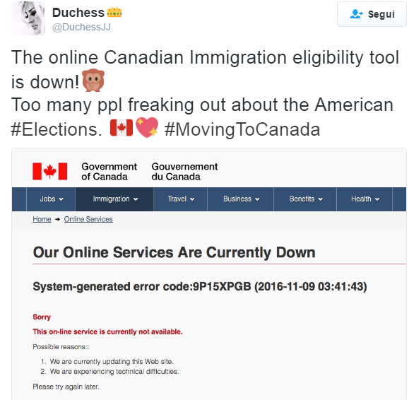 Sito web d'immigrazione del Canada è andato in tilt