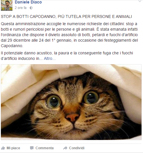 Il post su Facebook di Daniele Diaco