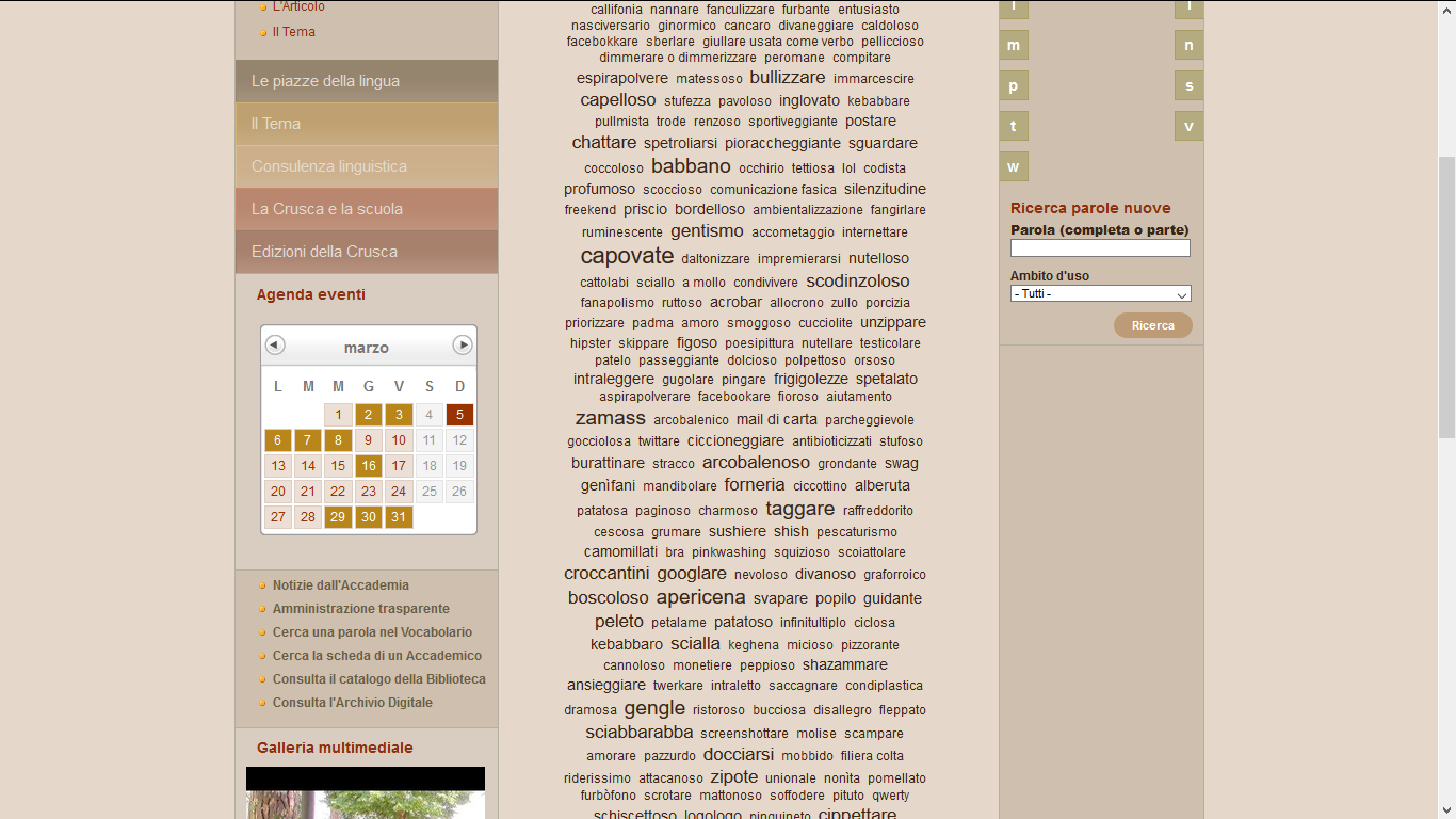 Parziale elenco presente nel sito dell'Accademia della Crusca
