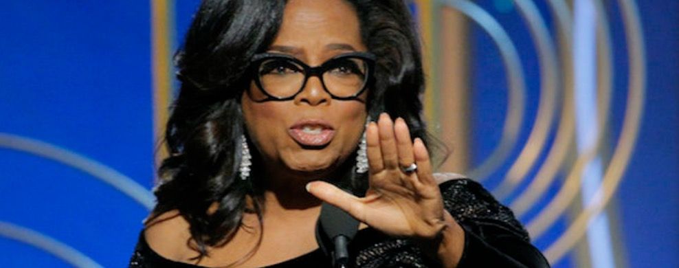 Oprah Winfrey durante il discorso ai Golden Globe