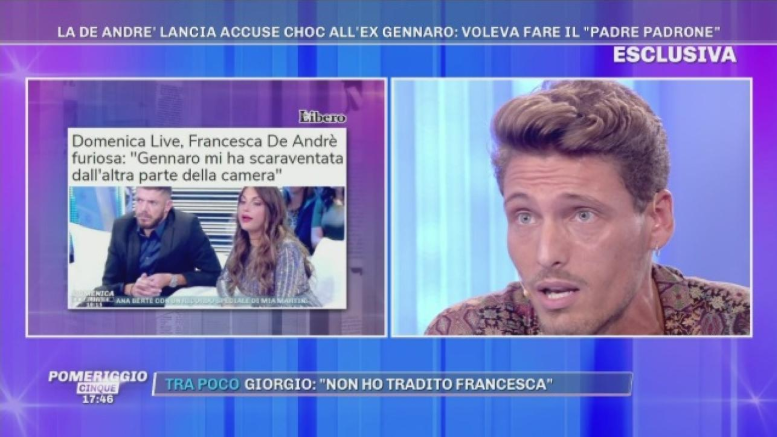 Pomeriggio 5, Gennaro repliche alle accuse della De Andrè